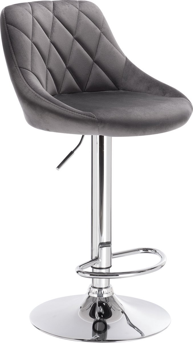 Barkrukken Set Donkergrijs - Modern en Verstelbaar, Velvet en Industrial Donkergrijs - Voor Eetkamer, Keuken en Woonkamer