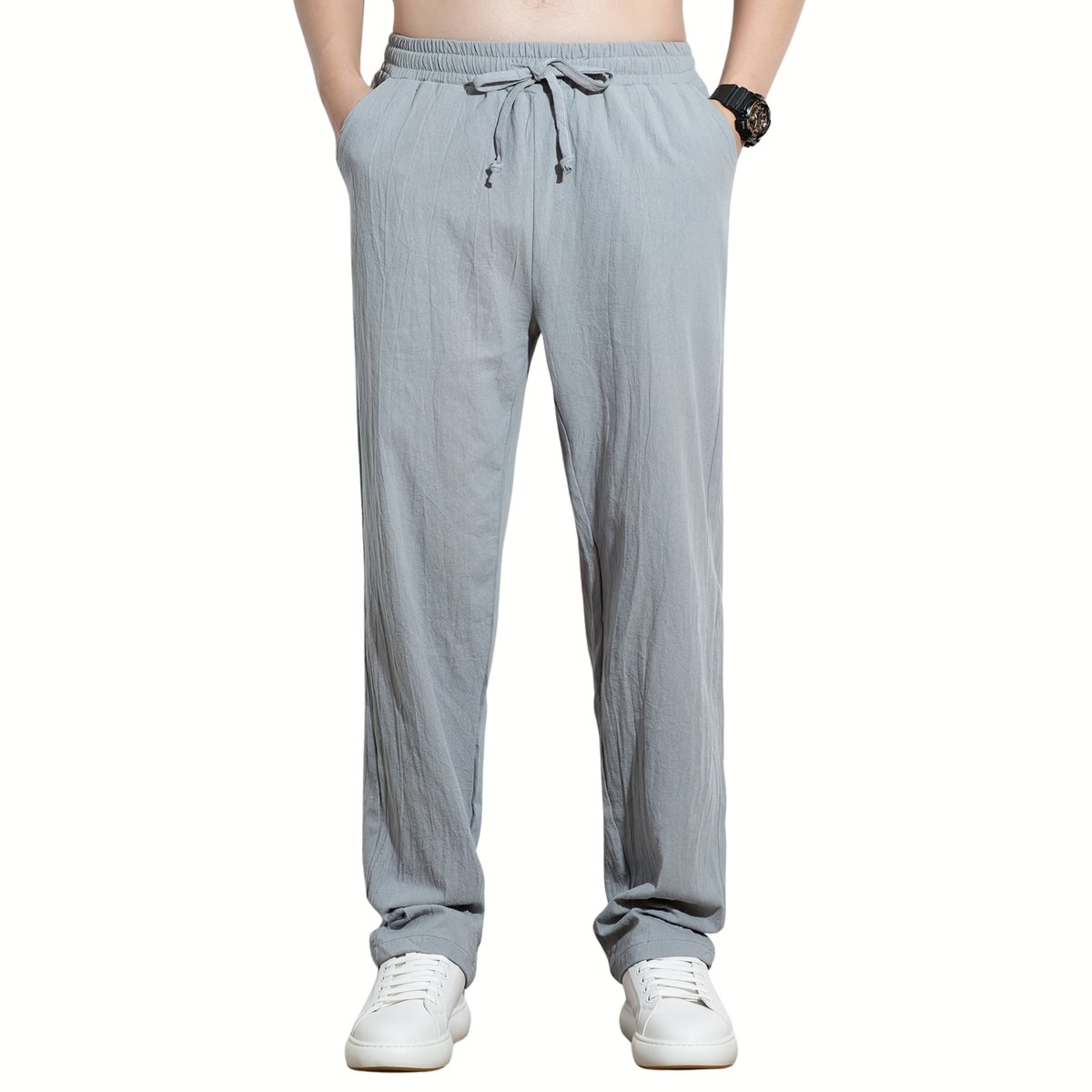 Currero Linnen Broek Heren - Zomerbroek - Volwassenen - Lange Broek - Pantalon - Strandbroek - Zomer - Ibiza Stijl - Lichtgrijs L