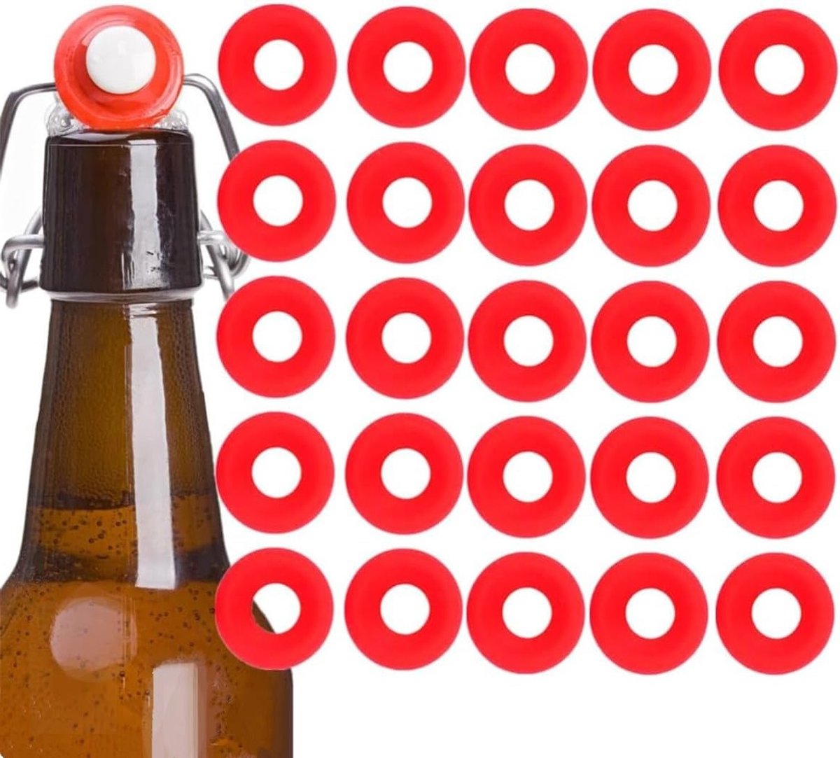 25 Stuks Rode Siliconen Gaskets voor Swing Flip Top Flessen - Perfect voor Thuisbrouwerij en Bierbottels, Duurzame Siliconen Rubber Seals