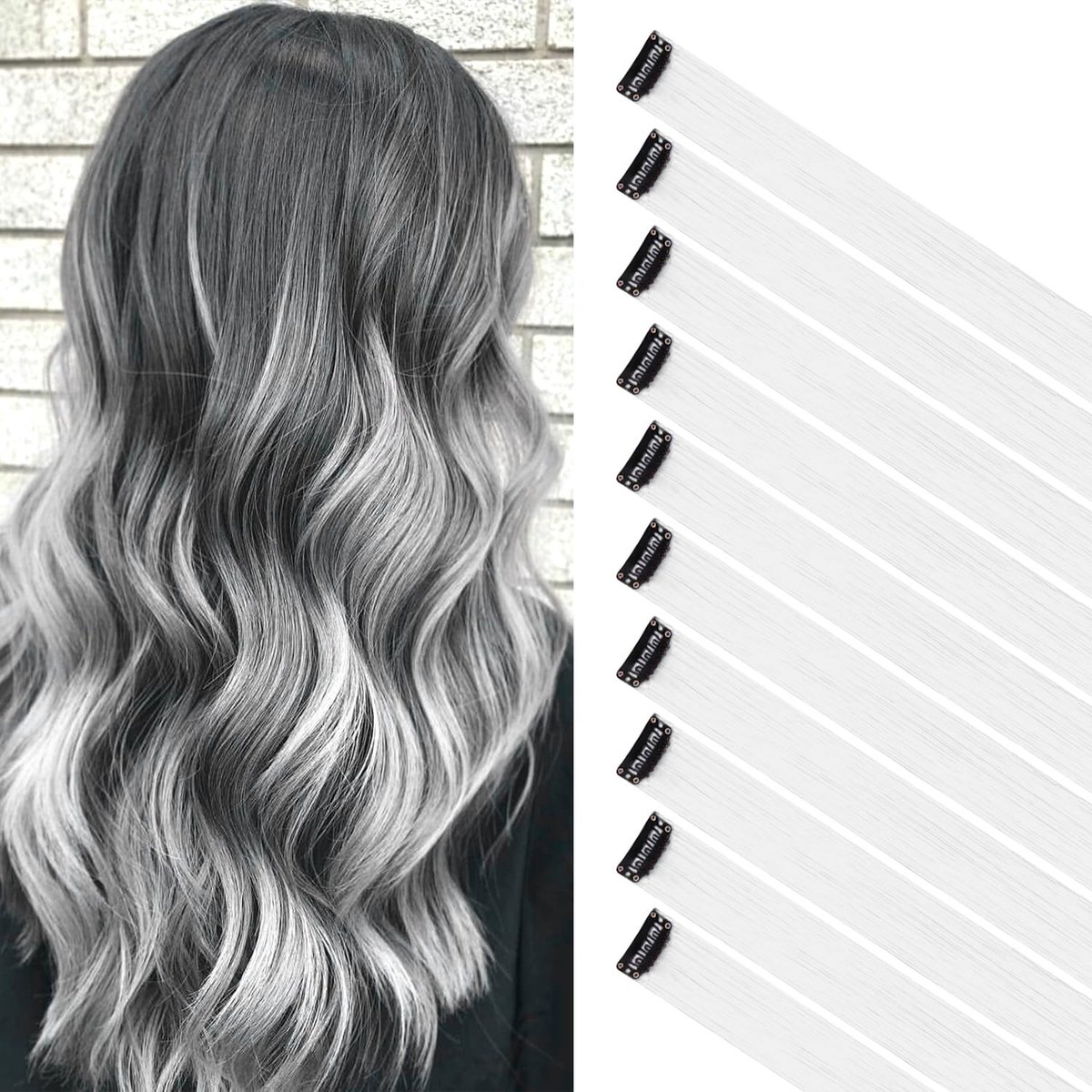 Dailygoods- Haarextensies 10 Stuks - Clip-in Witte Haarextensies - Synthetische Haaraccessoires - 22 Inch - Lichtgewicht en Comfortabel - Veilig en Schadevrij - Haarverlenging