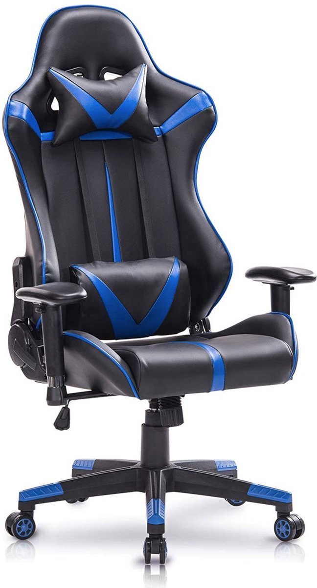 Gamestoel Zwart - Verstelbaar, Blauw/Zwart en Rugleuning & Armleuning - Voor Eetkamer, Keuken en Woonkamer