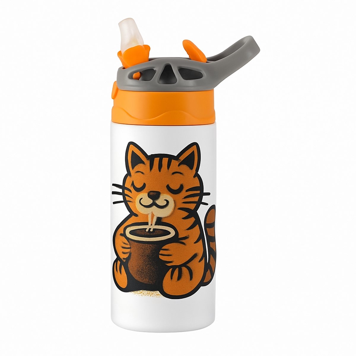 Donkere Mystieke Drinkfles – Stijlvolle Fles voor Liefhebbers van het Duistere - Waterfles voor kinderen (wit/oranje)