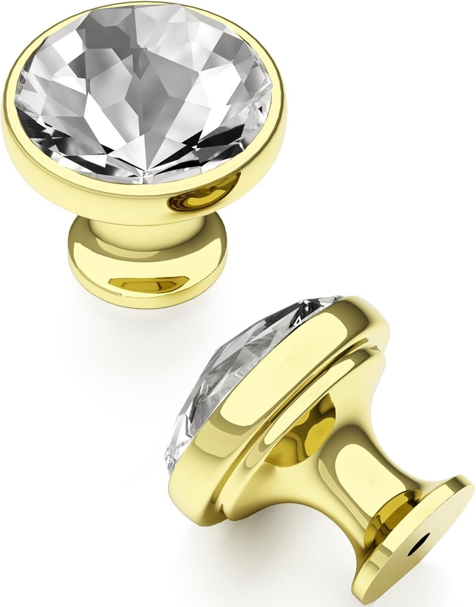 10 Stuks Kristallen Kastknoppen met 2 Maten Schroeven, Elegante Diamant Goud, Duidelijke Handgrepen voor Keuken, Laden en Kasten