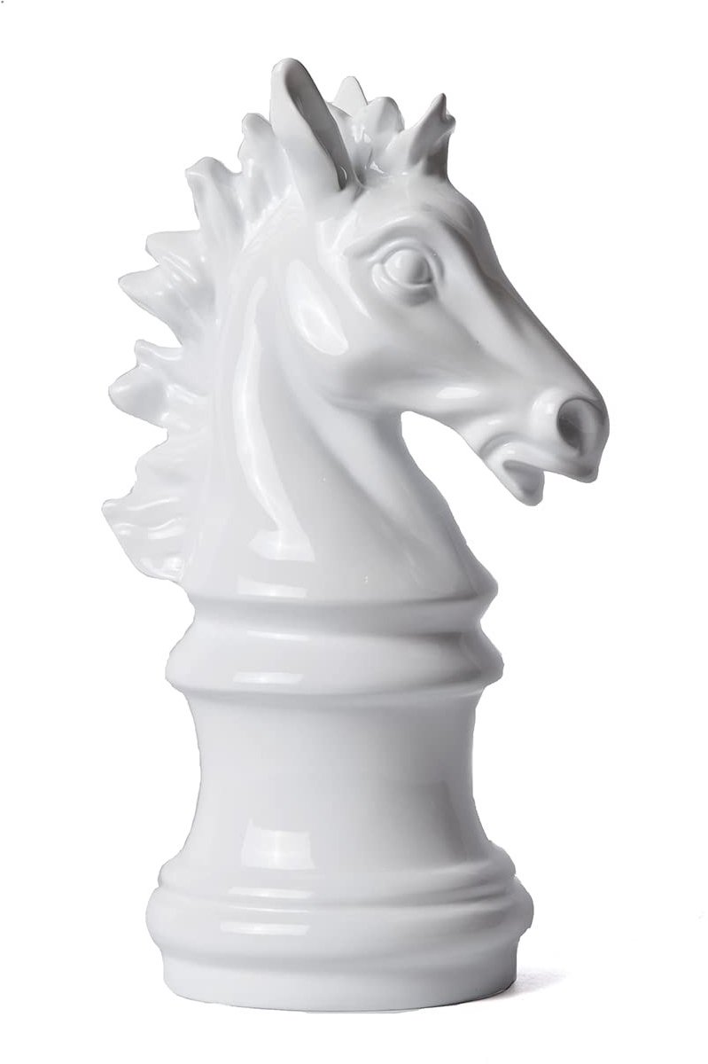 Moderne Schaakpaard Beeldhouwwerk voor Thuisdecoratie 25.5 cm | Glanzend Witte Hars Ornament als Verjaardagscadeau en Tafeldecoratie voor Boekenplank en Bureau