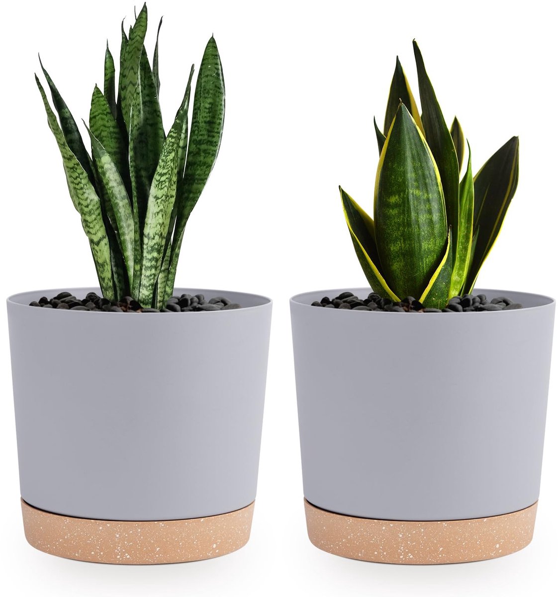 Omgoods - Set van 2 Lichtgrijze Bloempotten met Afvoer, 16.5 cm
