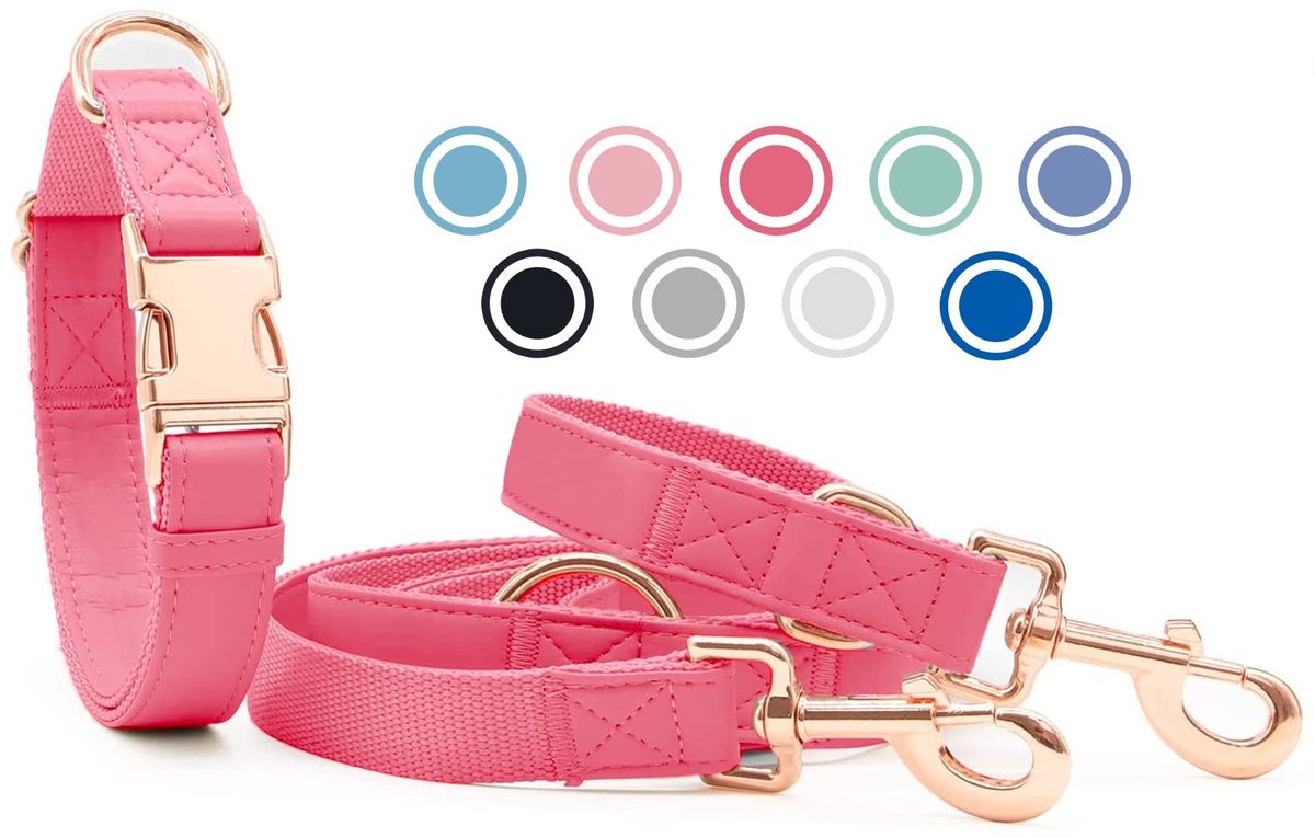 Omgoods - Soft Leather Hondhalsband en Leash Set - Roze