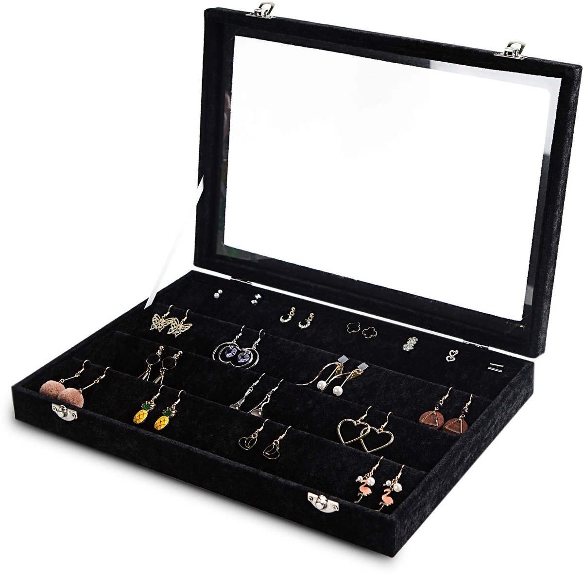 Omgoods - Earring Organizer Drawer met Transparante Deksel - 64 Slots Sieradenopbergdoos