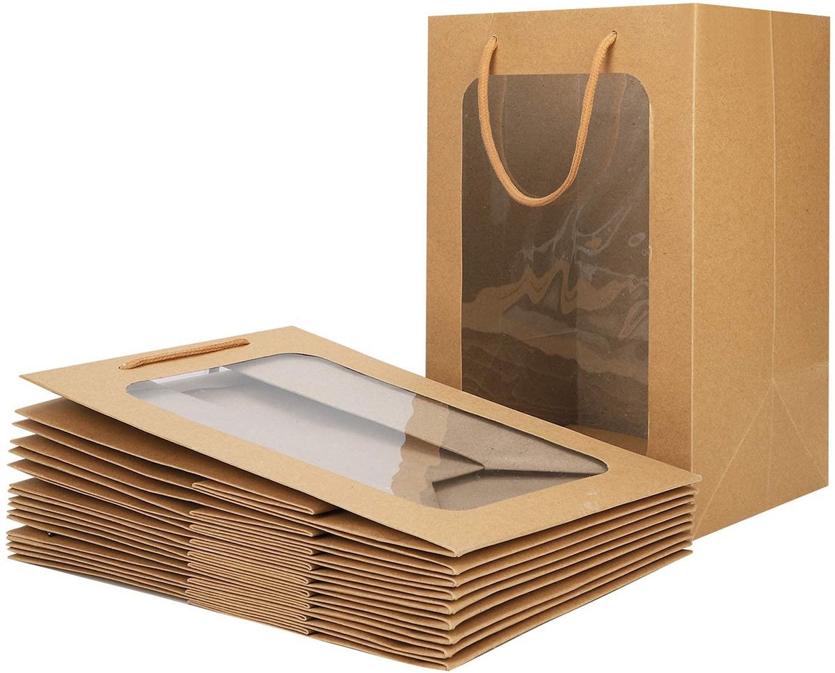 Omgoods - Set van 10 Papieren Draagtasjes met Venster voor Cadeaus
