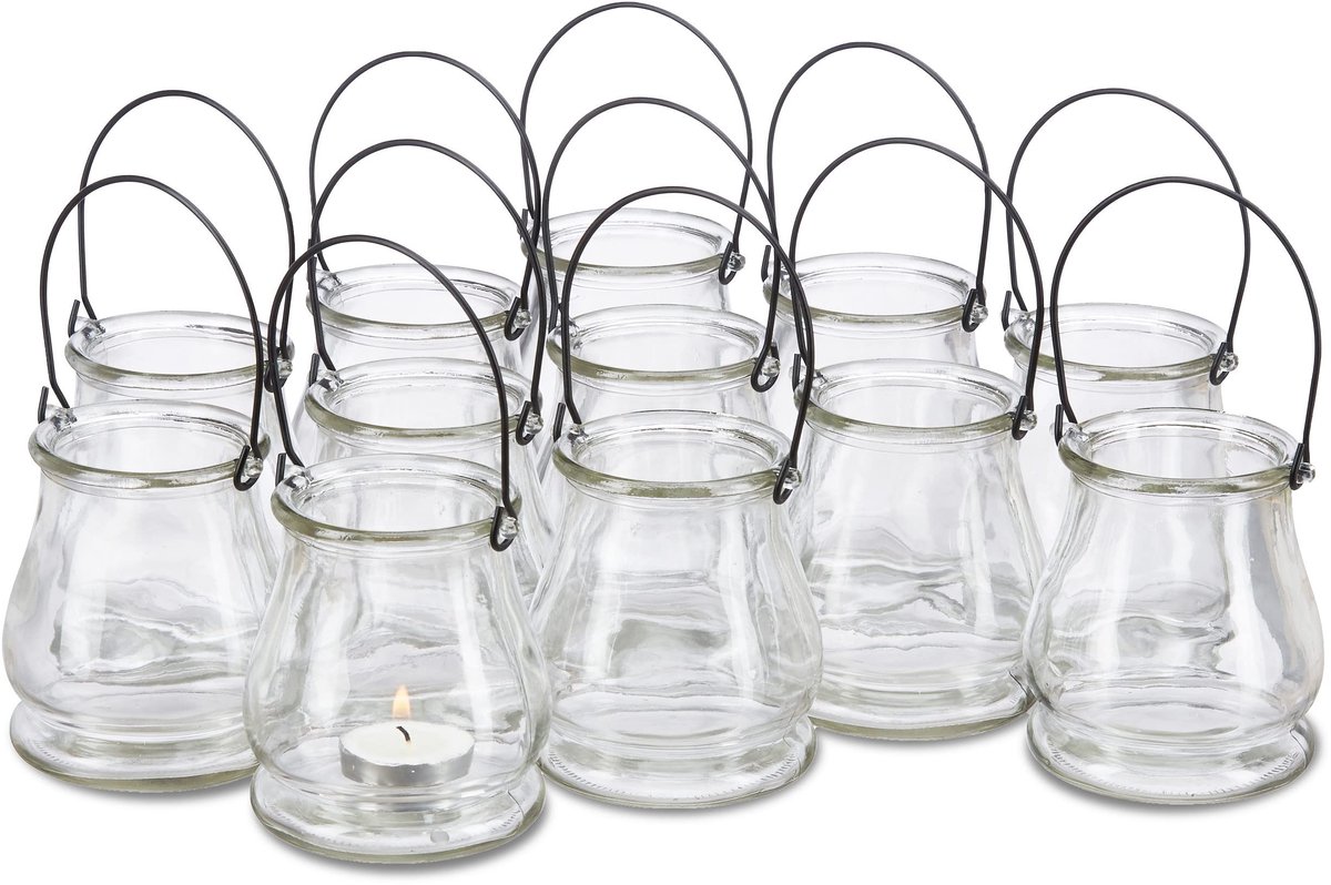 Omgoods - Set van 12 Glazen Windlichten voor Binnen en Buiten