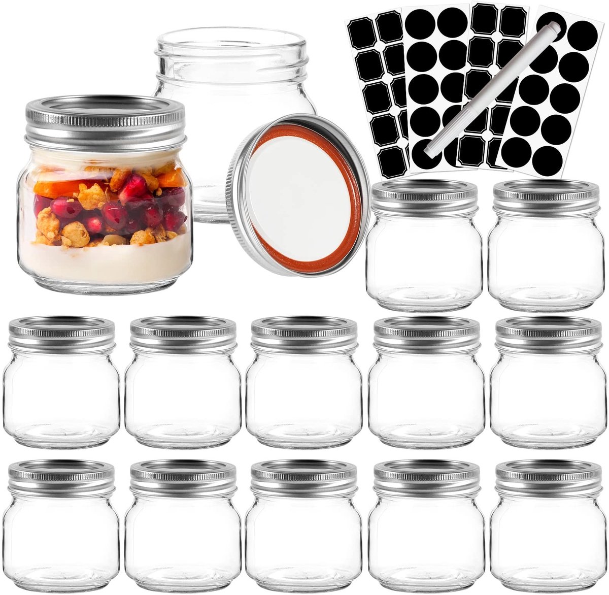 Omgoods - Set van 12 Glas Inmaak Potten 240ml met Deksel