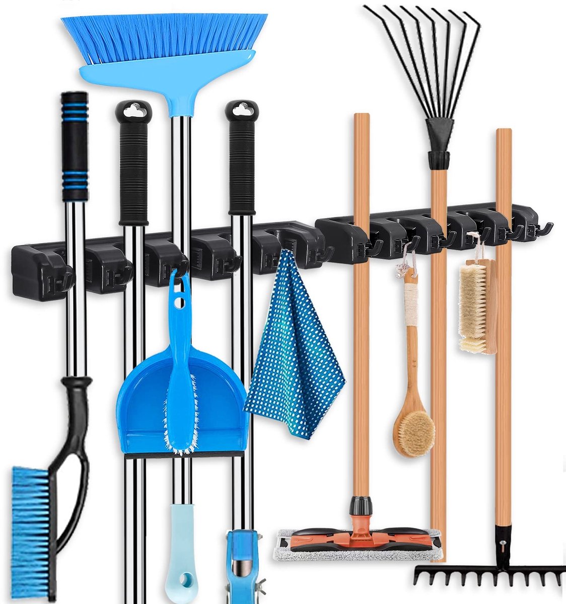 Omgoods - Wandgemonteerde Mop Houder met Haken voor Tuin- en Huishoudelijke Gereedschappen