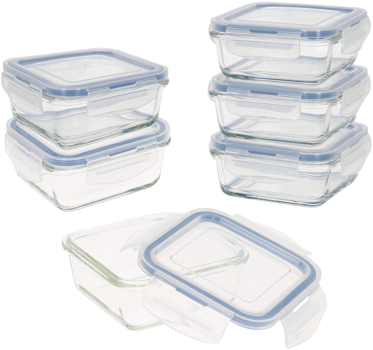 Omgoods - Set van 6 Luchtdichte Glas Voedselcontainers (330ml)