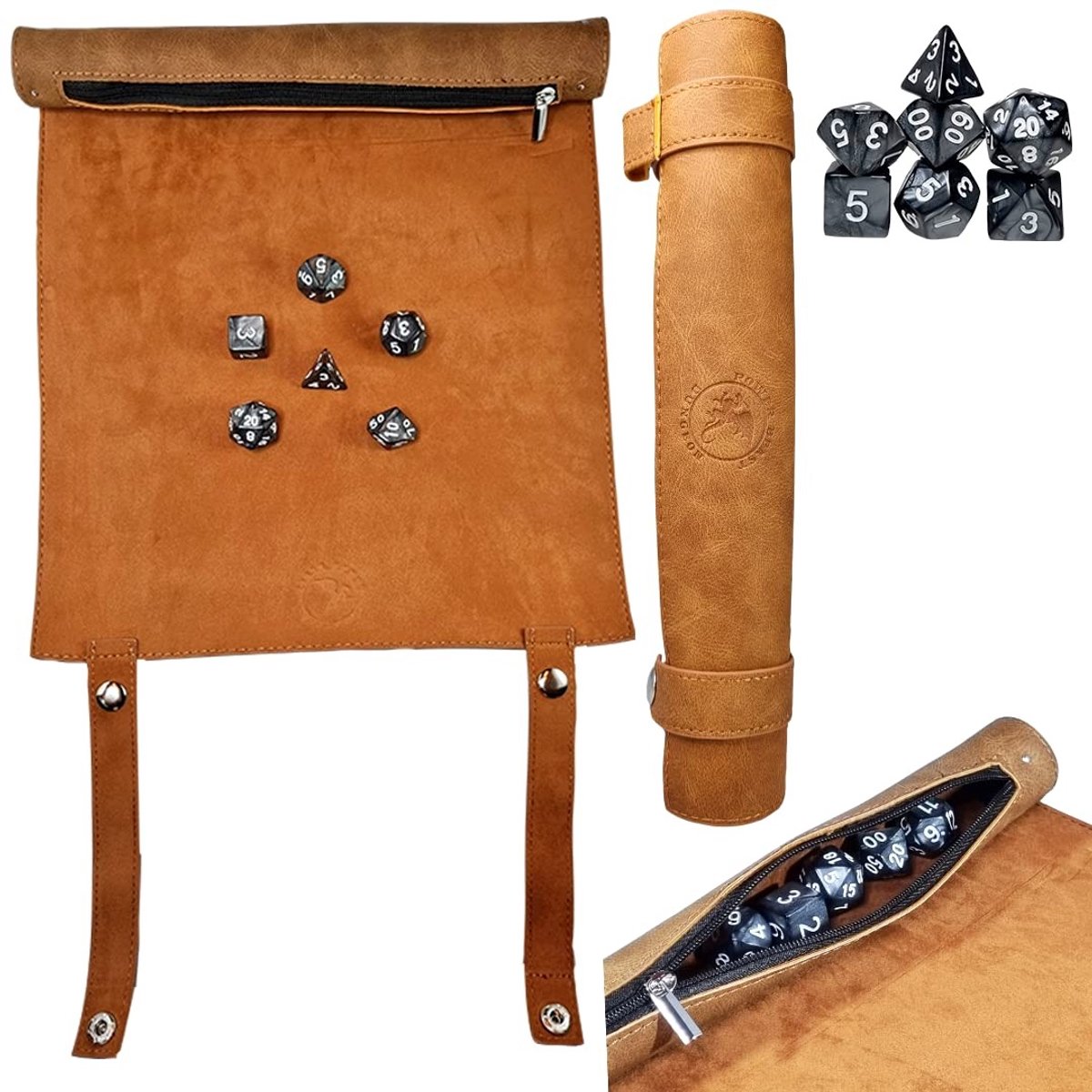 Omgoods - 2-in-1 Dobbelstenen Tas met Rolmat en Set van 7 Dobbelstenen voor D&D