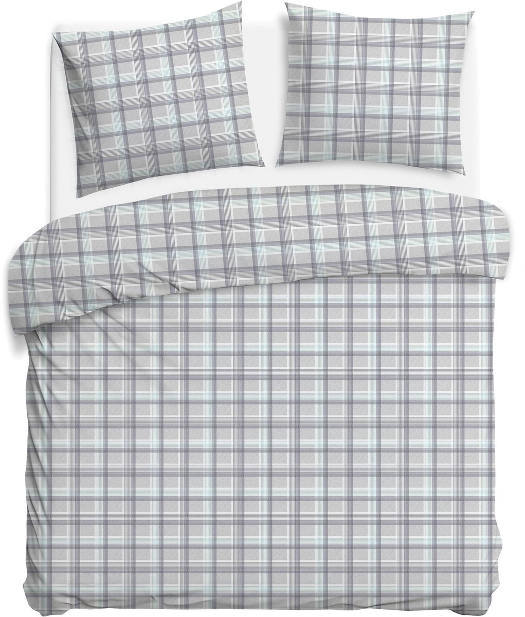 Luxe Katoenen Dekbedovertrekset Cottonlove – 180x200 cm – Blauwgrijze Ruit – 100% Katoen – Darymex