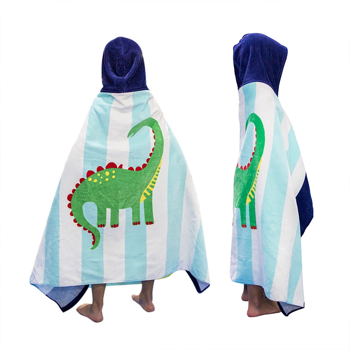 Omgoods - Kinder Strandhanddoek met Capuchon - 100% Katoen Zacht & Absorberend 127x76cm Dino Streep