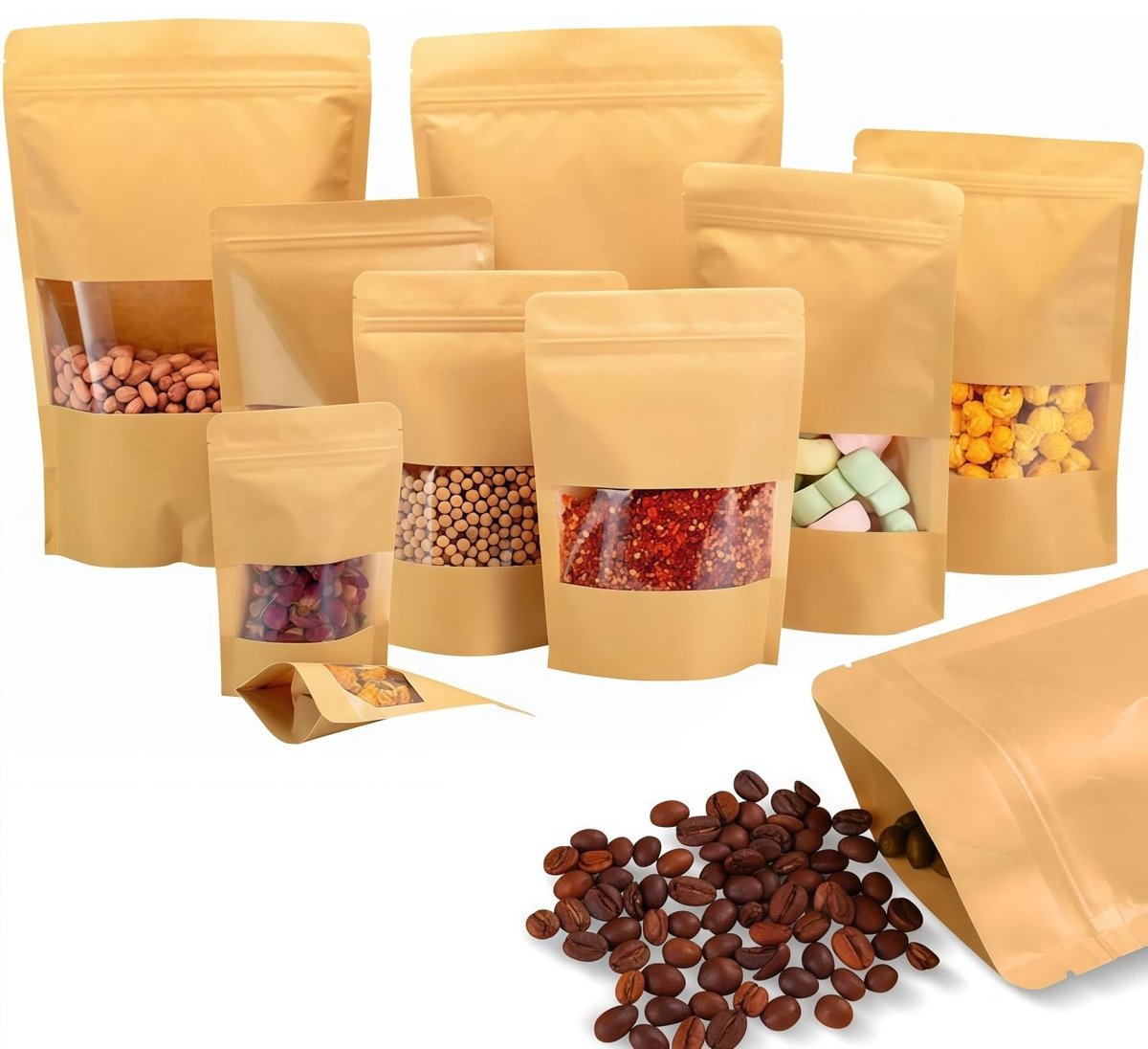 Omgoods - 100 Stuks Kraft Papieren Zipper Zakjes met Venster