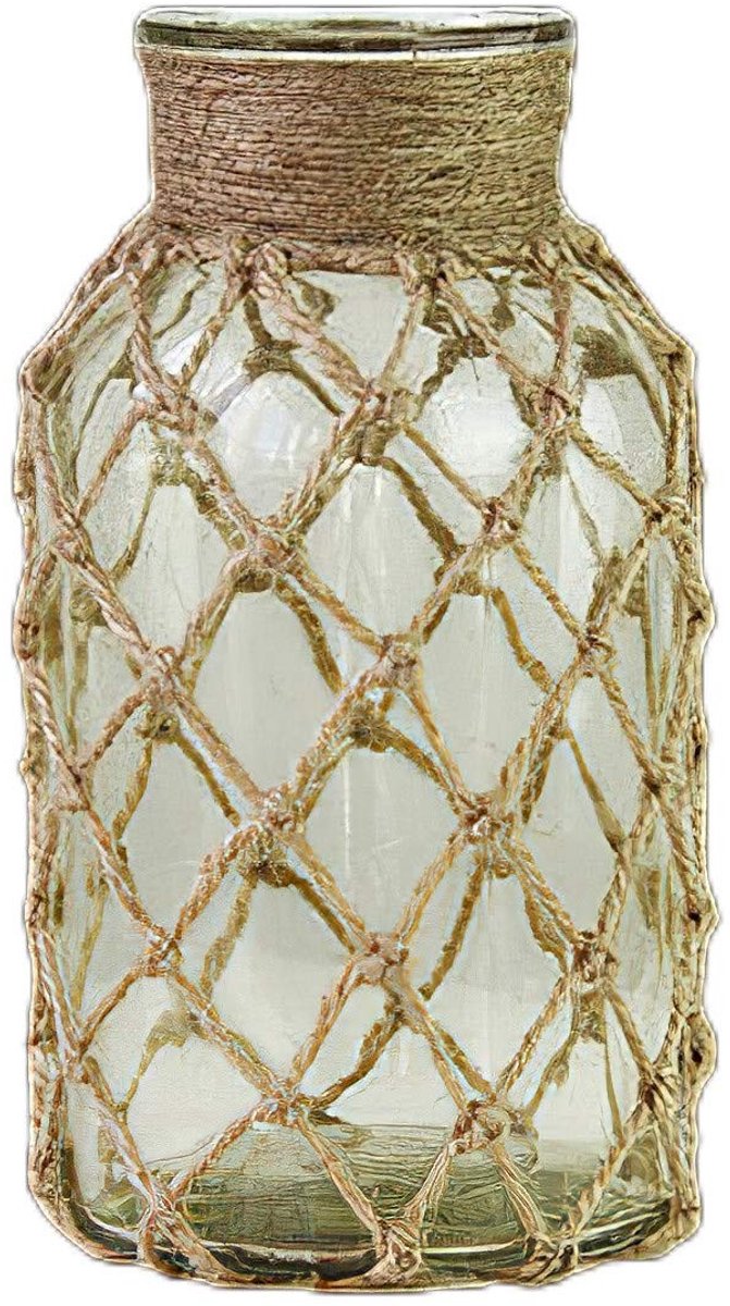 Omgoods - Rustieke Glazen Flesvaas met Touw 6 x 8.2 cm
