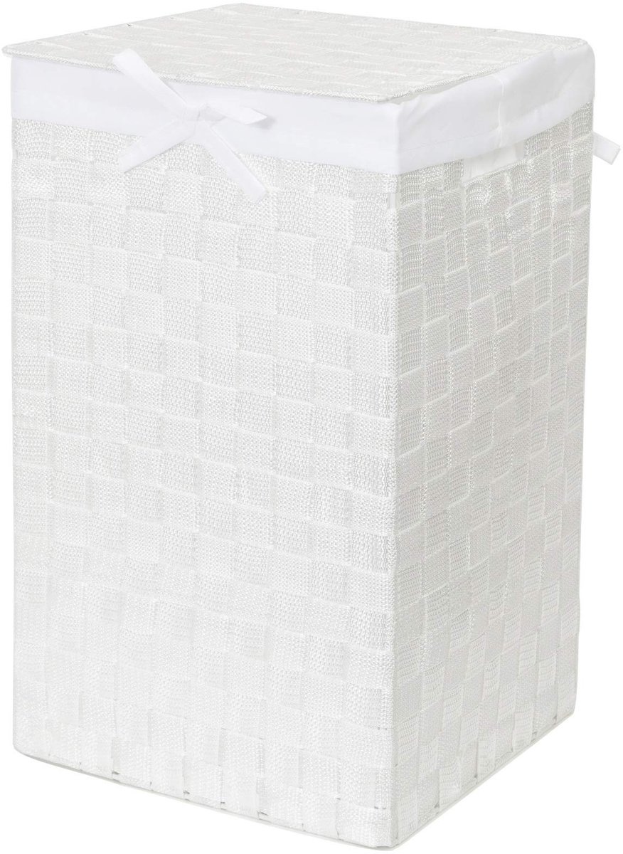 Omgoods - Wasmand met Deksel en Handvaten, 30 x 30 x 50 cm, Wit