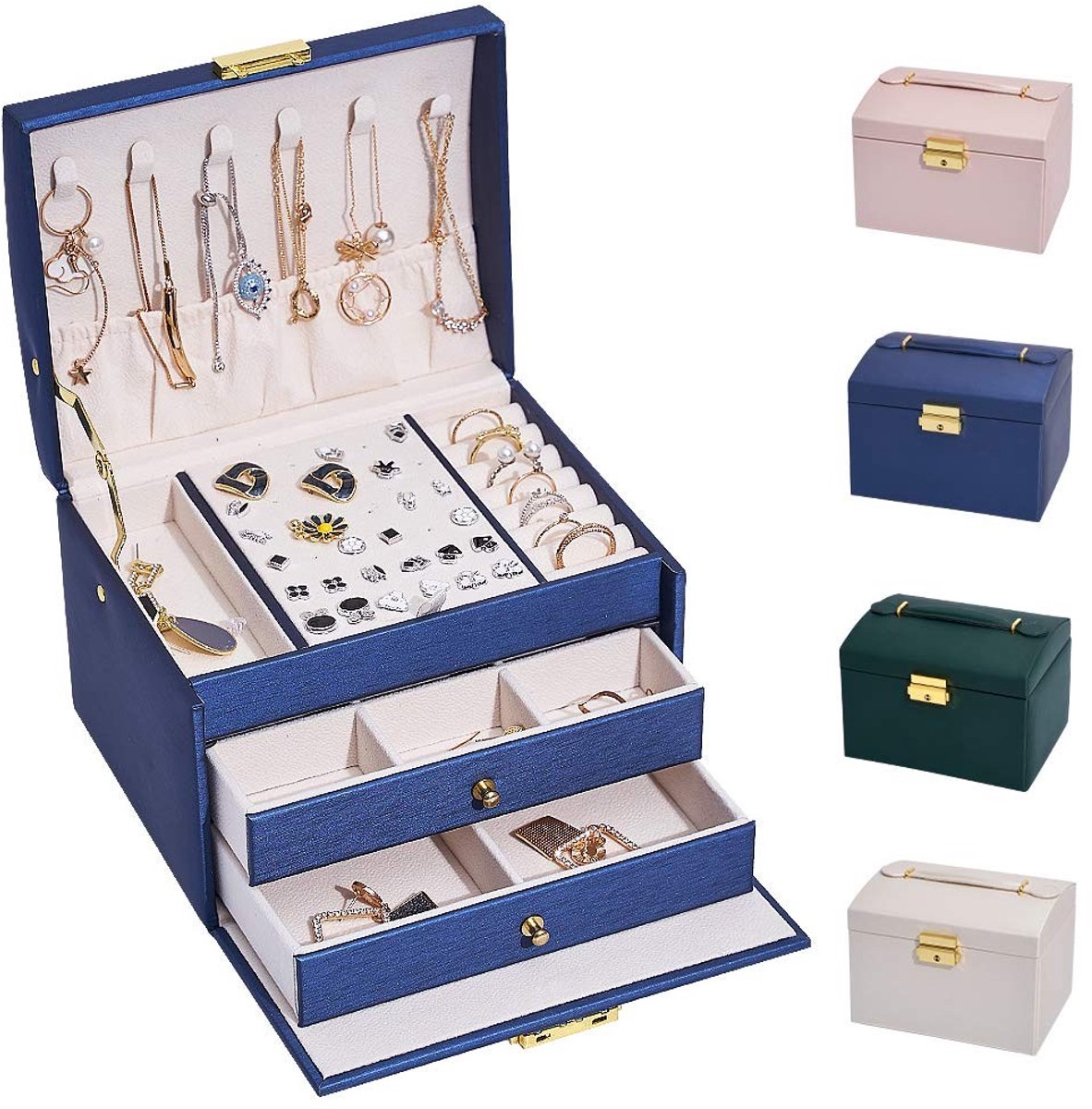 Omgoods - Klein Sieradenbox met 2 Lades en 3 Lagen voor Kettingen en Ringen