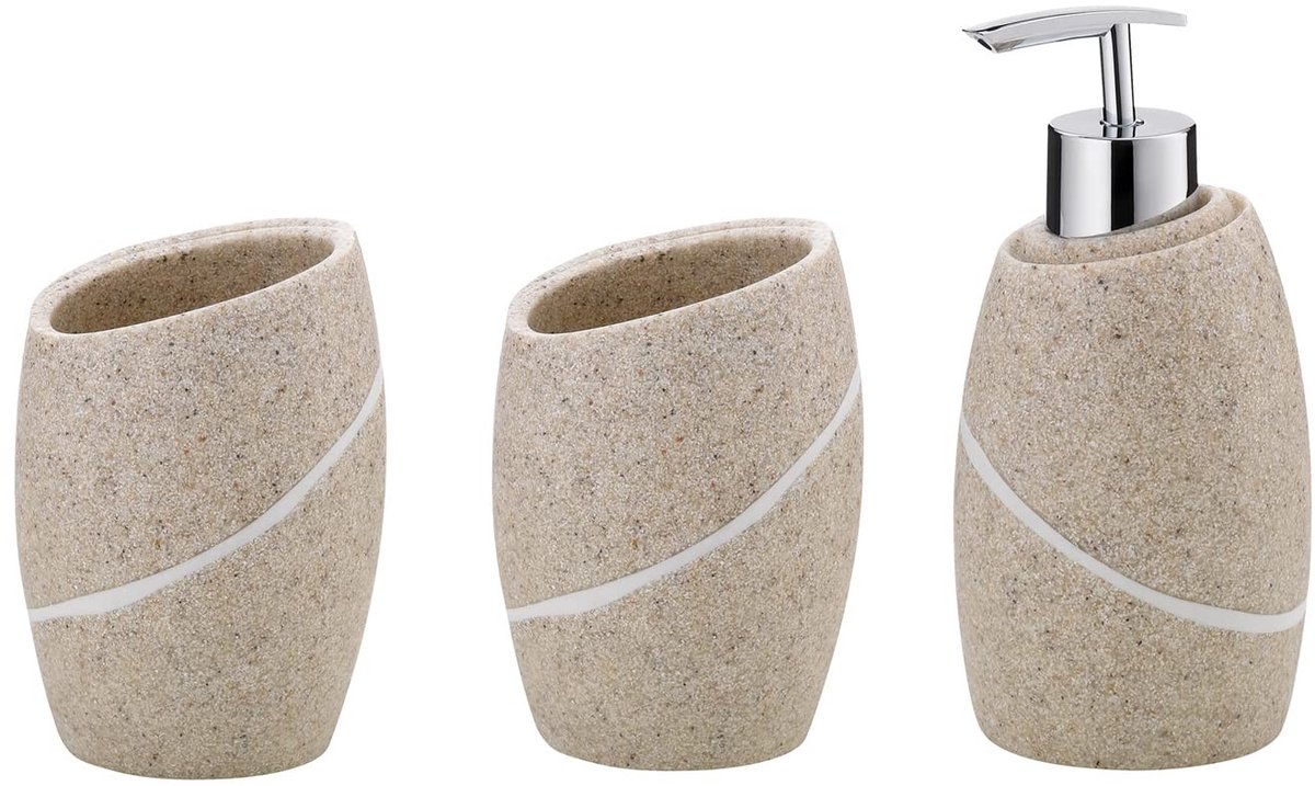 Omgoods - 3-Delige Badkamer Set in Natuursteenlook