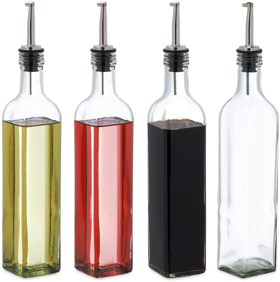Omgoods - Set van 4 Glazen Olie- en Azijnflessen met Gietspout