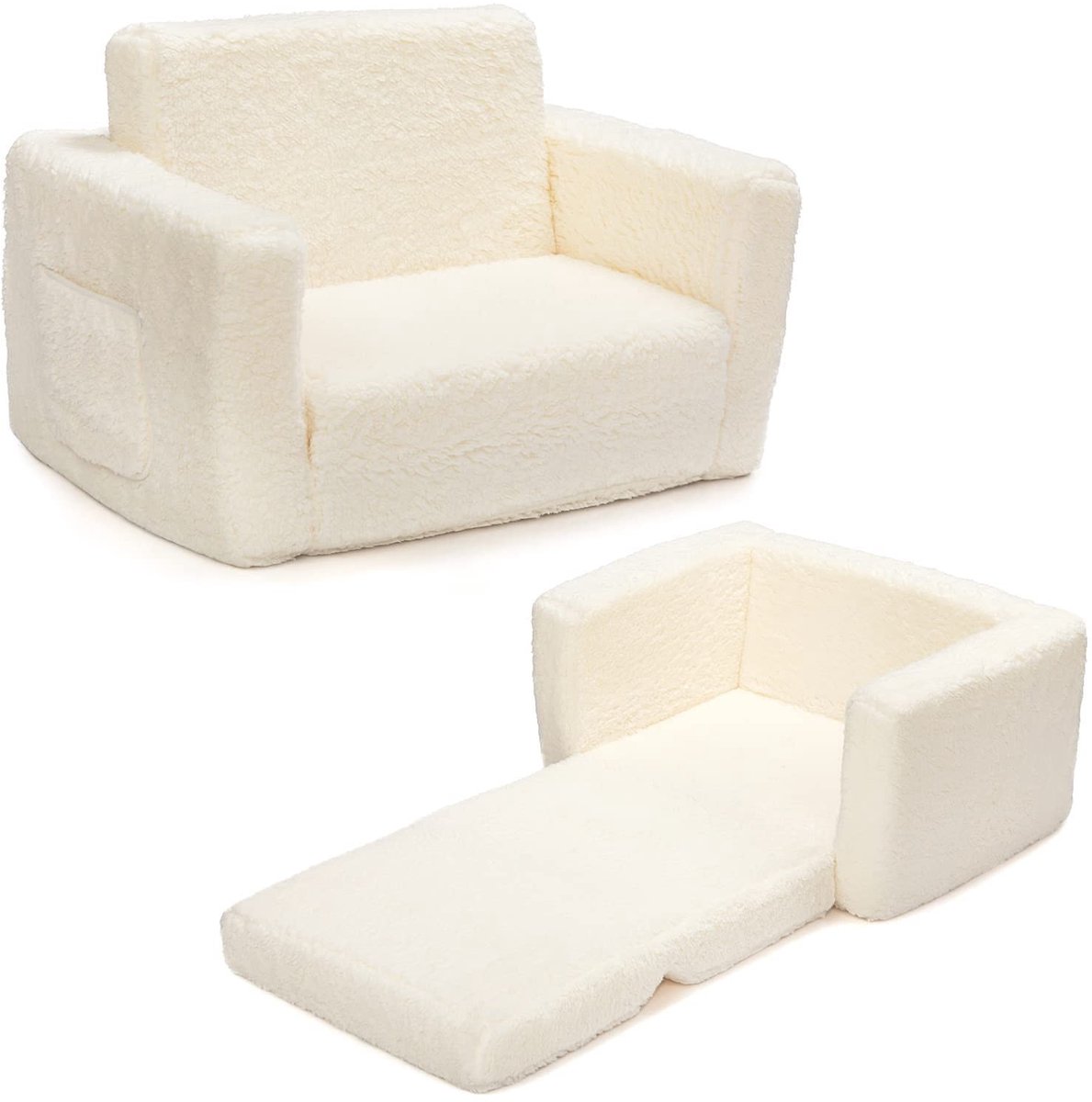 Omgoods - 2-in-1 Kids Sofa Bed, Sherpa Kinderbank en Lounger