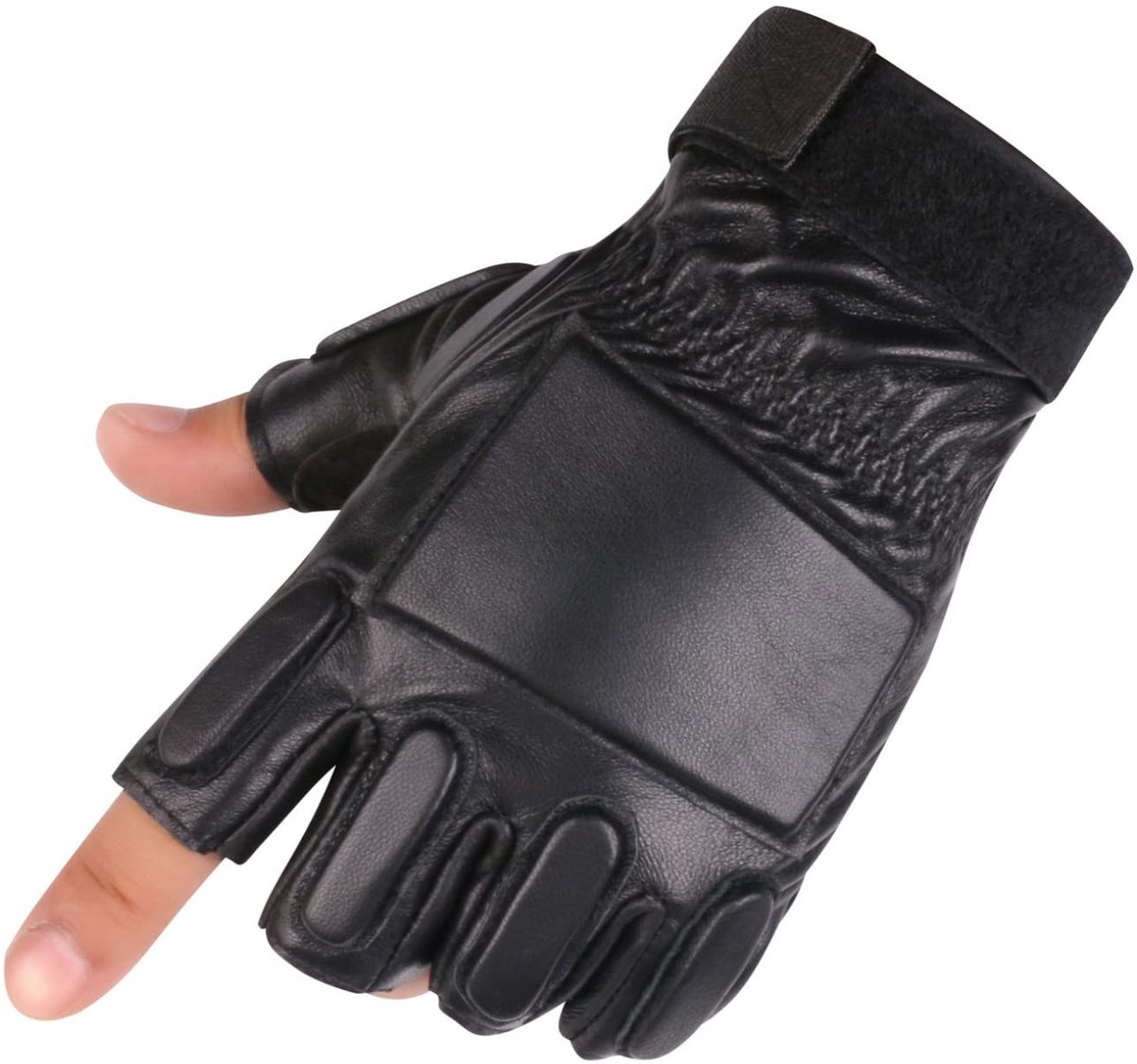 Omgoods - Vingerloze Leren Handschoenen voor Heren, Zwart, Winter