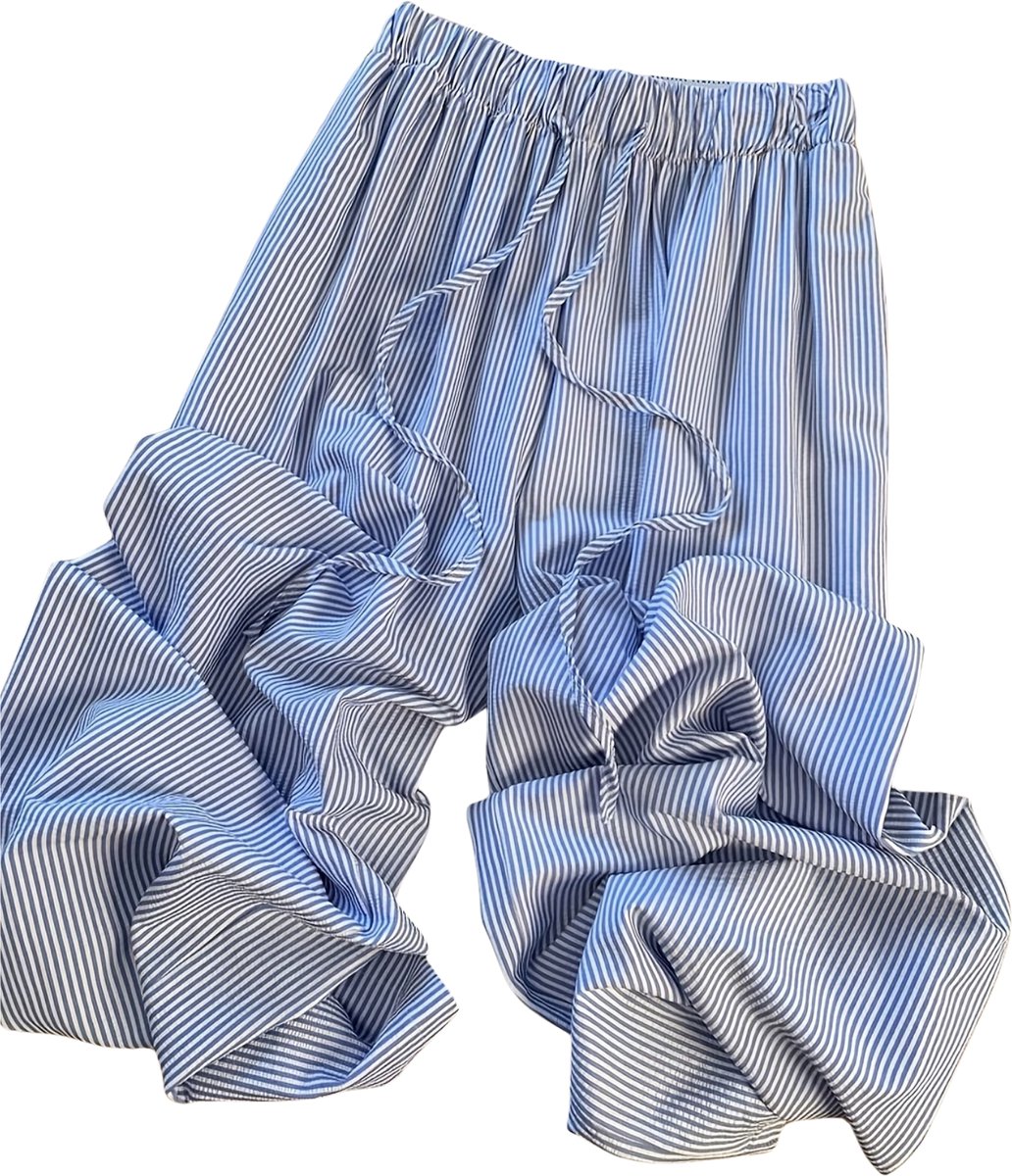 Currero Gestreepte Broek Dames and Striped Pants Yacht Club Linnen Broek Zomerbroek Volwassenen Lange Broek Strandbroek Hemelsblauw