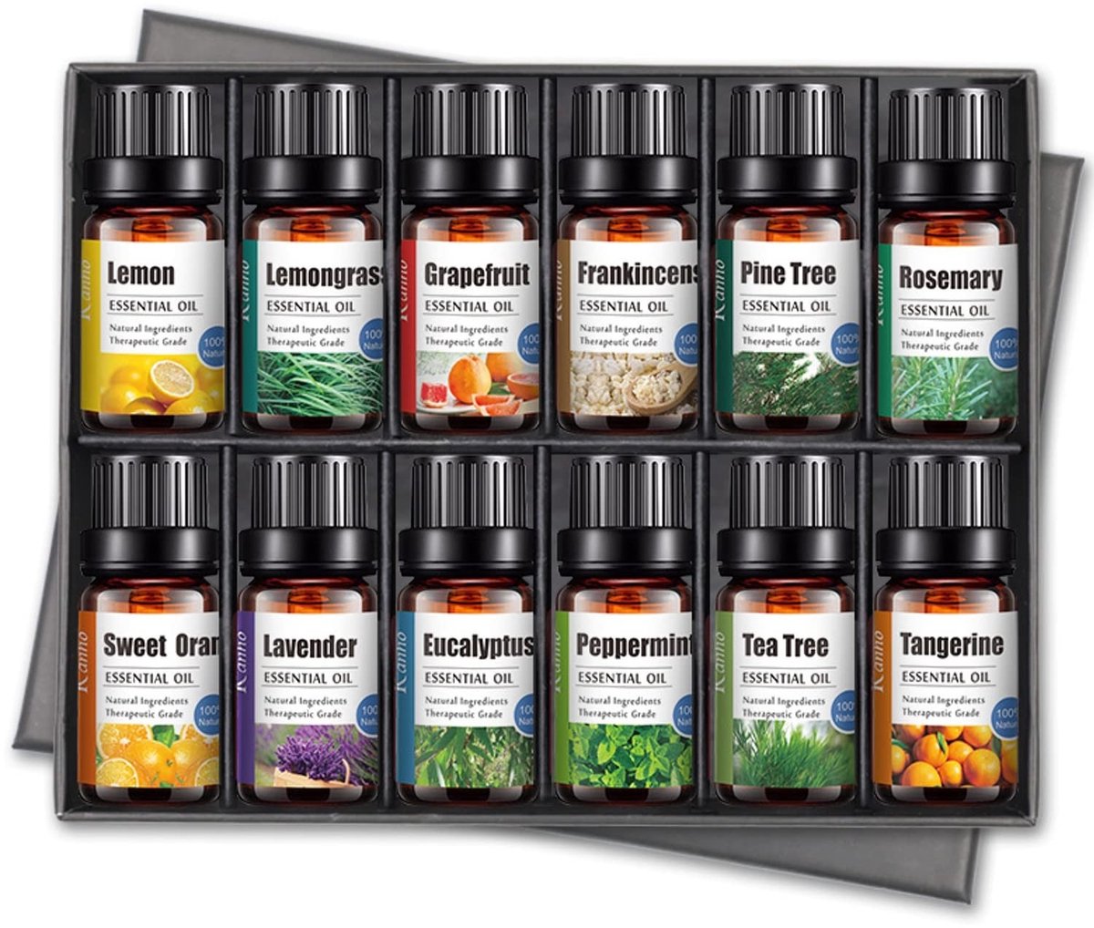 Omgoods - Set van 12 Natuurlijke Essentiële Olie Geuren voor Ontspanning