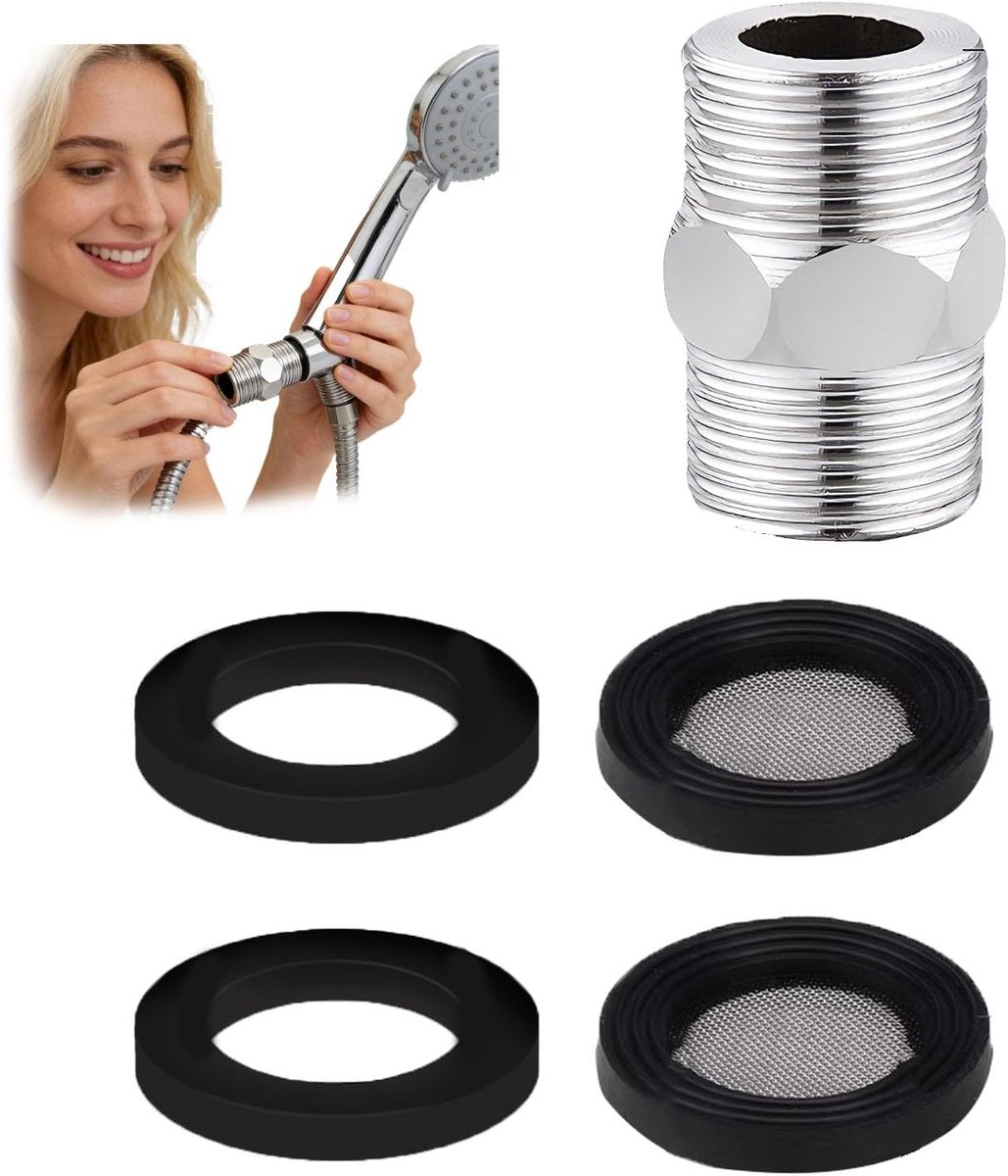 SnelShoppen - Dubbele 1/2 Inch Adapter, Roscado Connector voor Douche Slang, Roestvrij Staal, 2 Dichtingen, 31 mm, Corrosiebestendig voor Sanitair en