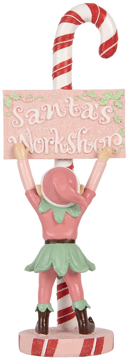 Clayre & Eef Kerstdecoratie Beeld Elf 11x8x30 cm Roze Kunststof