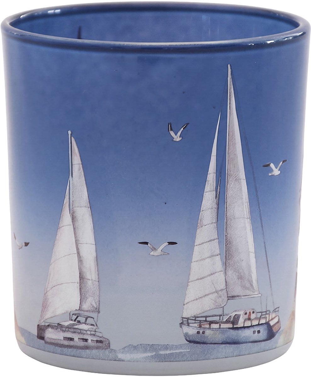 Clayre & Eef Waxinelichthouder Blauw Glas