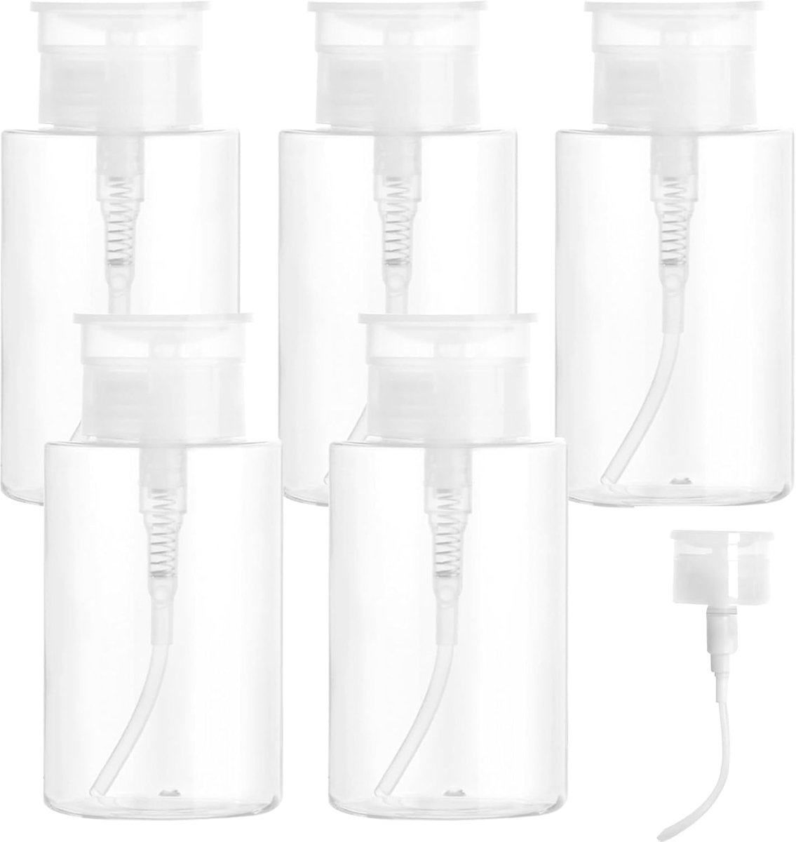 Pack of 5 Dispenser, Pump Bottle, 200 ml, Plastic Pump Dispenser, Transparent Pump Bottle, Nail Polish Remover - ShopVlot