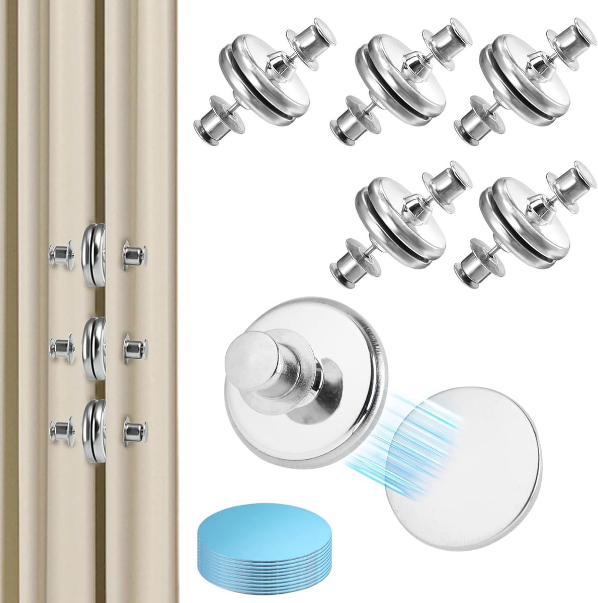 SnelShoppen - Pack van 10 Magneten voor Gordijnen, 20mm Zijde Magnetische Clips voor Douchegordijn, Ingebouwde Bevestigingsmagneten Gordijnhouder voor