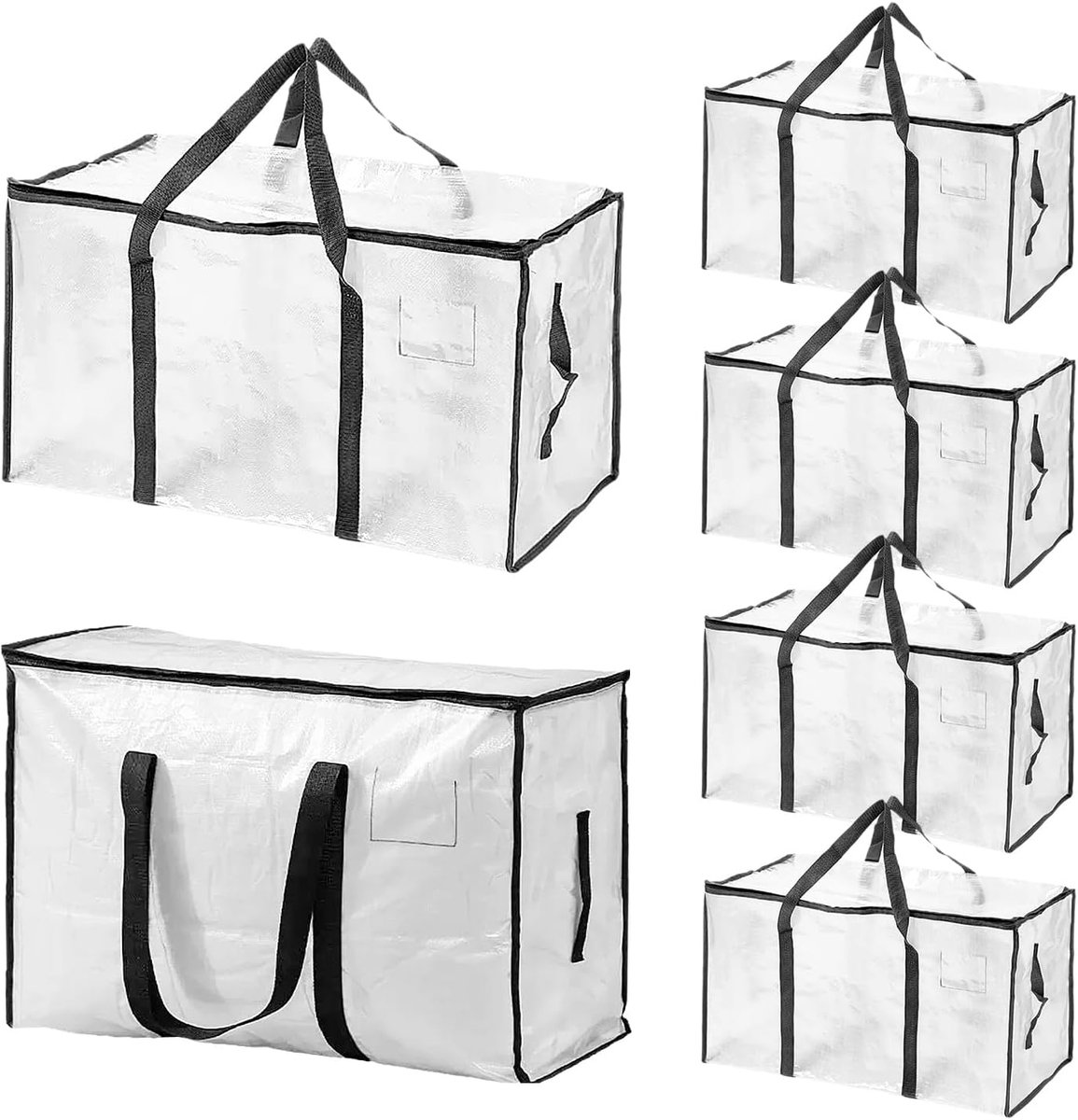 Pack of 6 Large Storage Bag, PP Material, Waterproof and Thickened with Zip, for Moving and Storing Clothes (69 × 35 × - ShopVlot