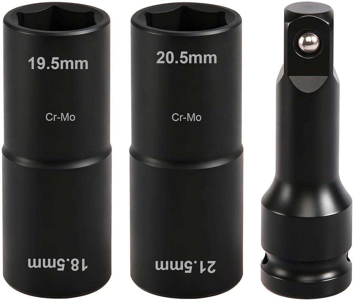 SnelShoppen - Double Head Impact Schroevendraaier Moerset, 3 Stuks 18.5 19.5 20.5 21.5mm met 1/2" Krachtverlenging, CV Staal Dubbelzijdige Moeren voor