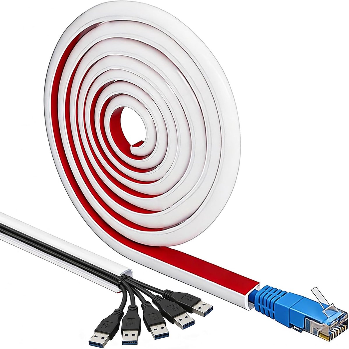 SnelShoppen - Kabelgoot Wit Zelfklevend 3m x 18mm Flexibele Kabelgoot voor Wand, PVC, Halfronde Kabelgeleiders voor Muren, Vloeren, Plafonds, Tegels