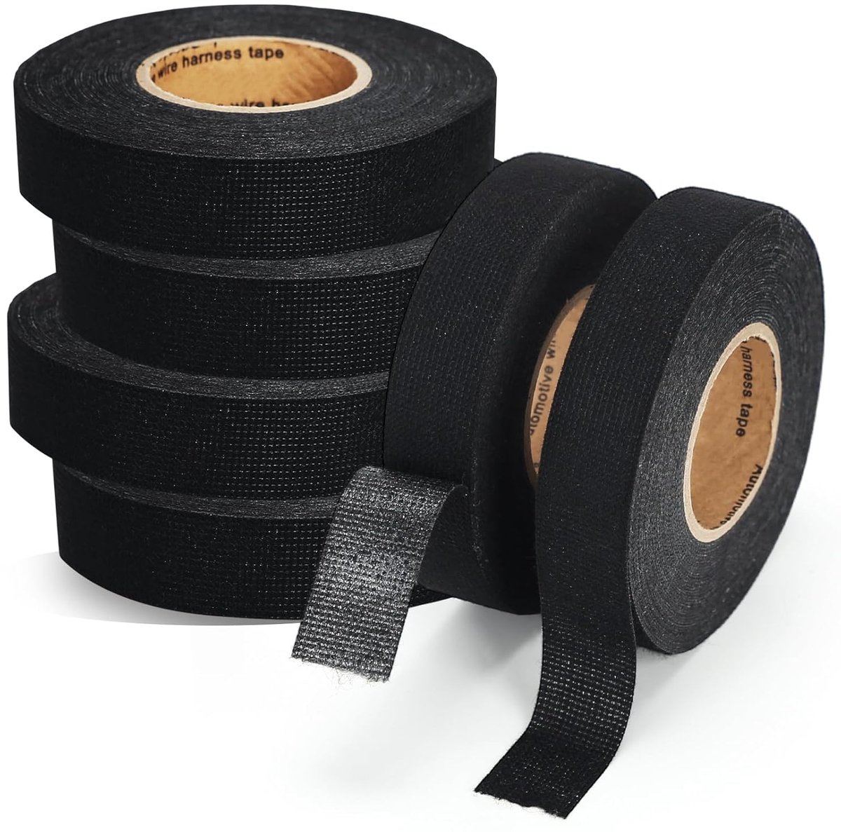 HXC 6 Pieces Wire Harness Adhesive Tape 19mm x 15m Fabric Adhesive Tape Black Textile Tape Textile Tape Insulation - ShopVlot