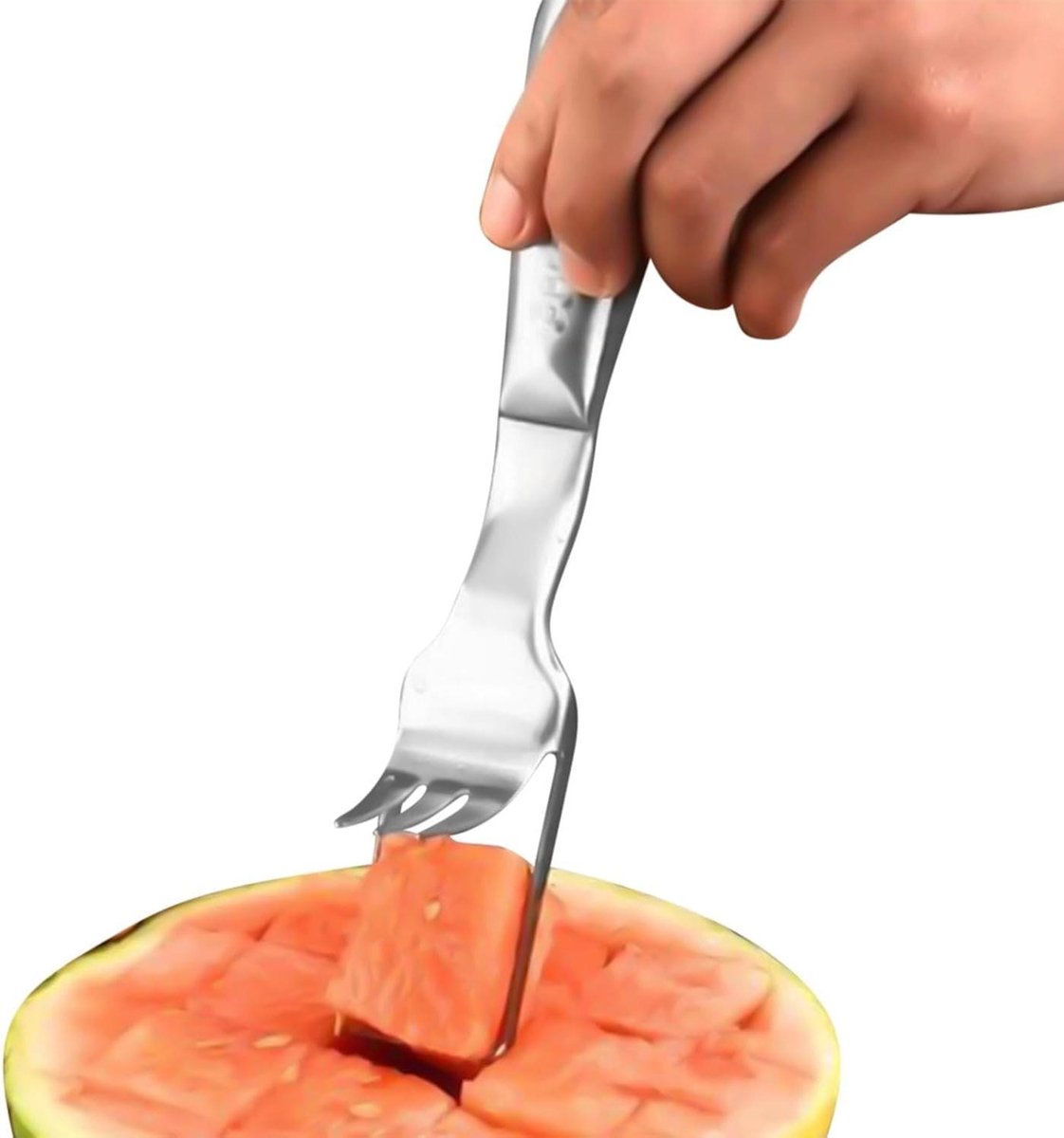 Watermeloen Vork Snijder - Fruit Snijder - Fruit Snijden - 2-in-1 Roestvrij Staal - 25x10x1 cm - Zilver