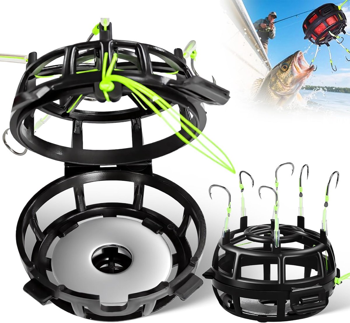 SnelShoppen - Fishing Bait Cage (Set van 2) - 6 Multi-Hoekige Haken, Open Dubbele Gespen, Ruimtelijke Bolvormige Structuur, Vissen Accessoires voor Di
