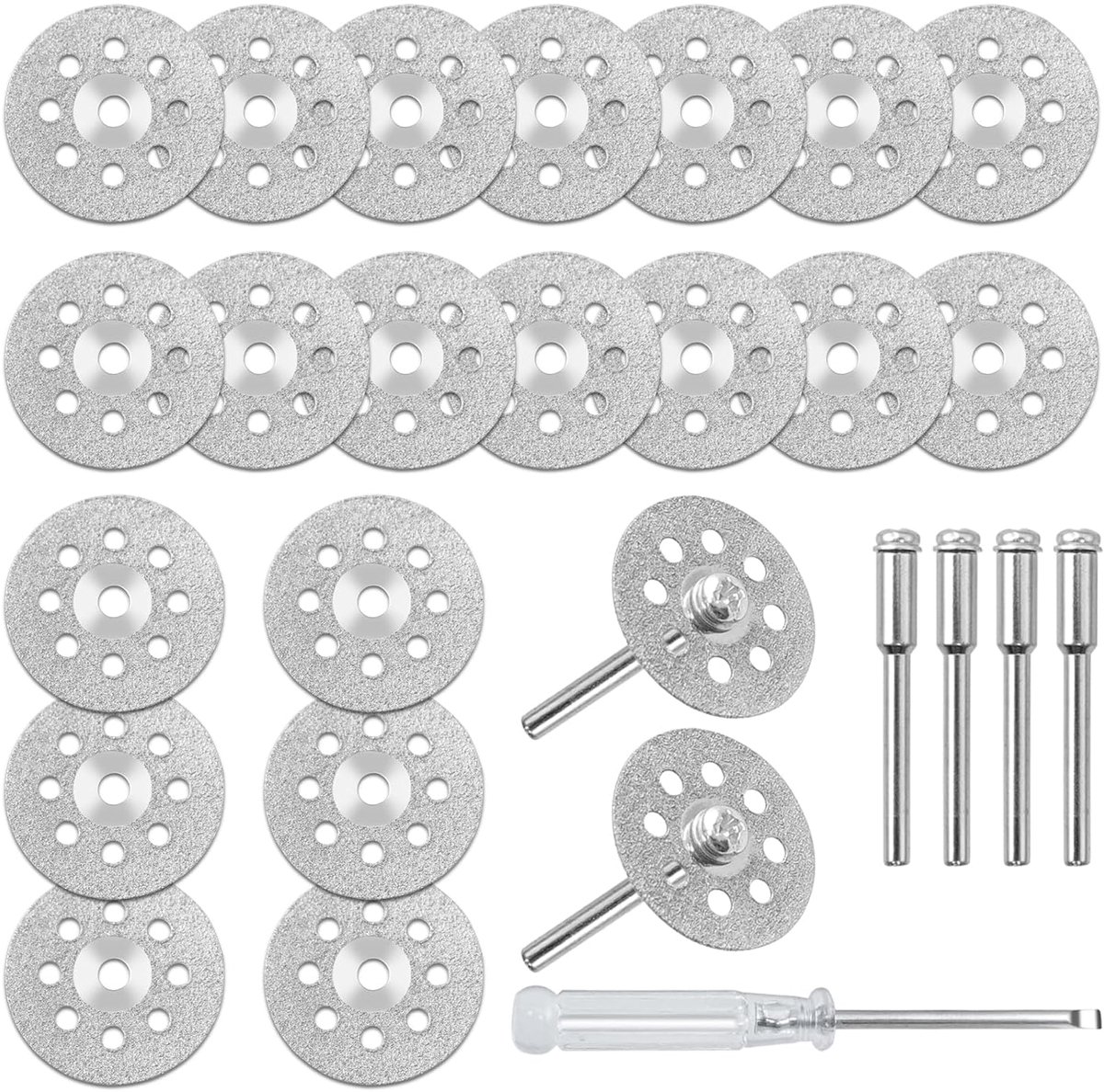 20pcs Diamond Cutting Wheel, 22mm Mini Diamond Grinding Discs with 4 Mandrels and 1 Screwdriver, Rotary Tools - ShopVlot
