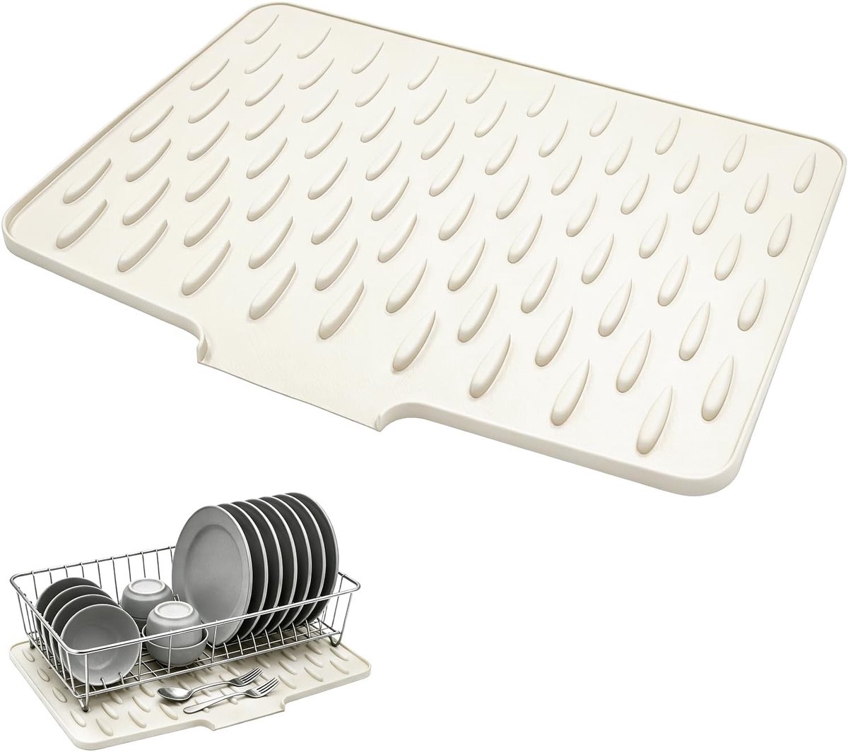 Dish Draining Mat, Silicone Draining Mat, Apule, Sink Drip Tray, Non-Slip Water Conduction (White) - ShopVlot