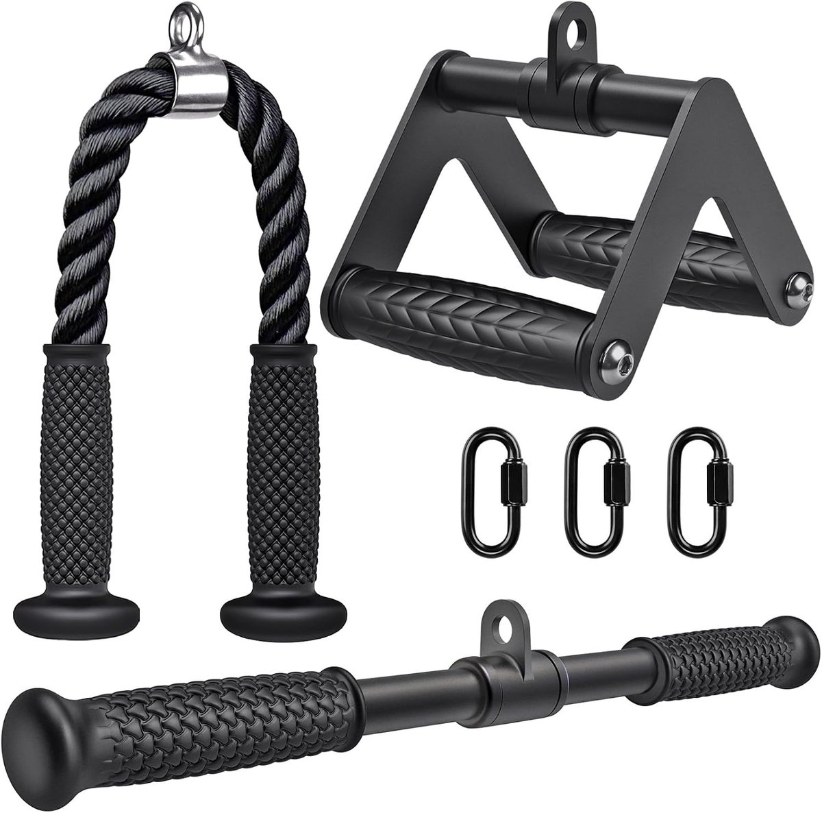SnelShoppen - Kabelmachine Accessoires Thuisgym - Triceps Pull-Down Set met 45 cm Draaibare Rechte Stang, 71 cm Triceps Kabel, Dubbele D Handgreep, V-