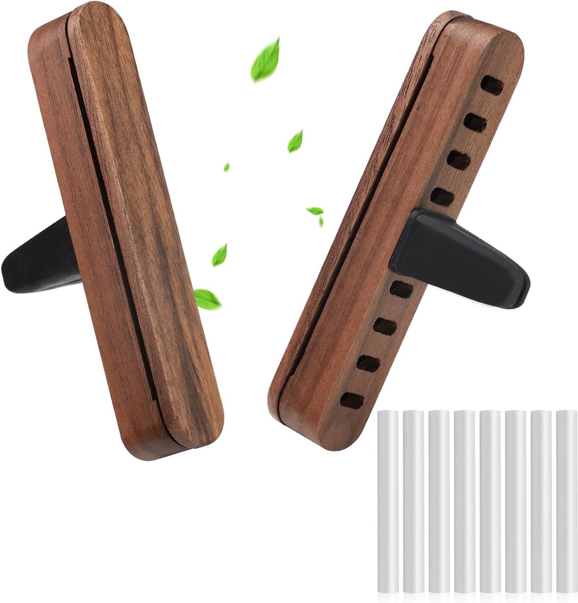 SnelShoppen - 2 stuks houten auto-ventilatieclip set, etherische oliën autodiffuser met 8 navulverpakkingen, auto-accessoires voor interieur en luchtv