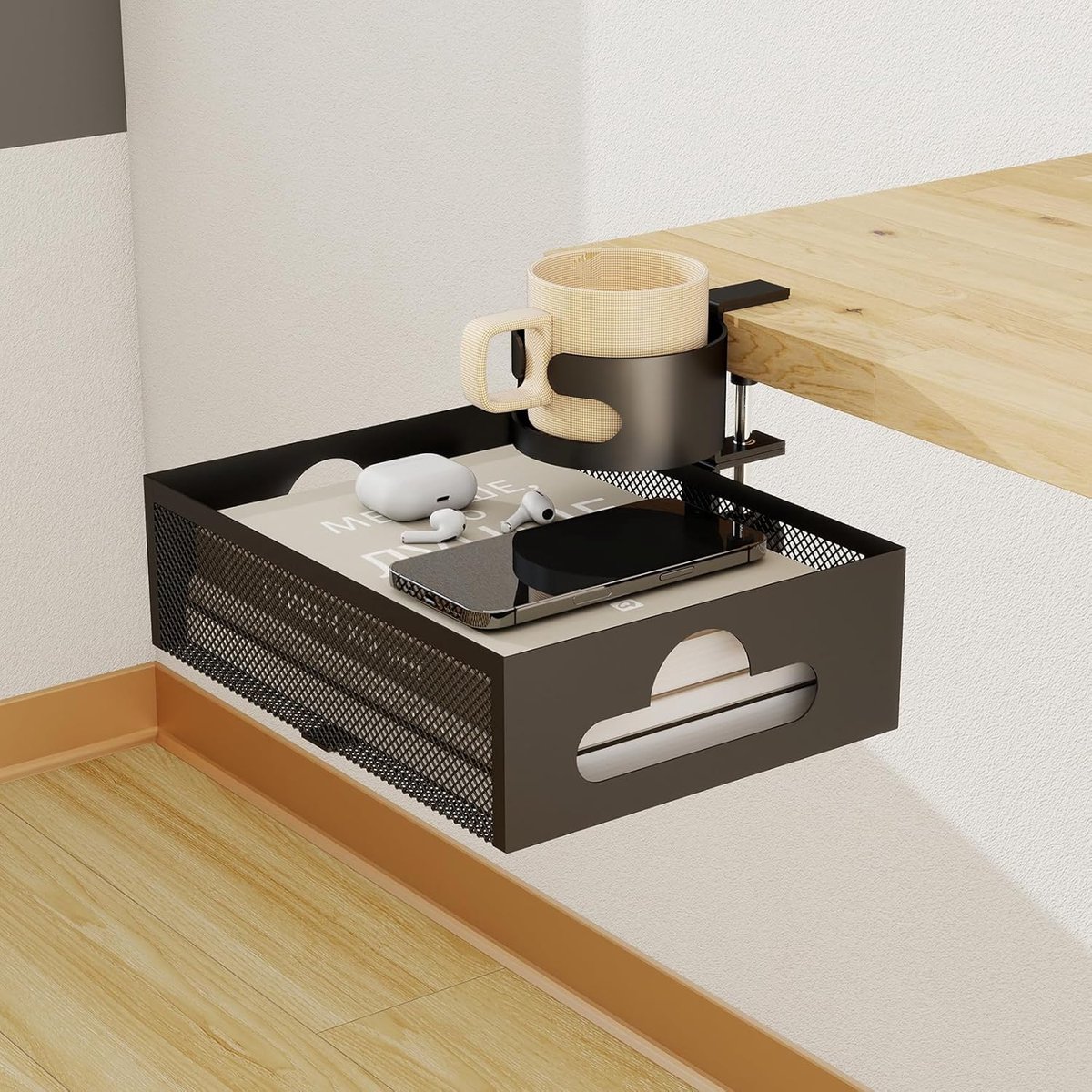 SnelShoppen - 7-in-1 Bekerhouder Tafel Bureau Zijopslag - Multifunctionele Opberghouder Voor Dranken, Snacks en Kantoorbenodigdheden - Ideaal Voor Thu
