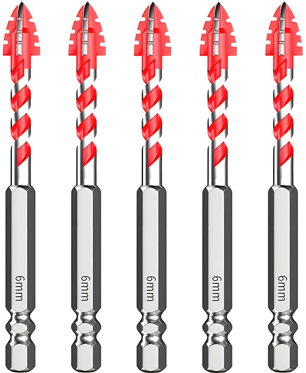 SnelShoppen - 5-delige Boorbitset voor Tegels, Glas, Porselein, Cement, Baksteen, Graniet, Hout (6mm) - Professionele Muurboorset voor Doe-Het-Zelf en