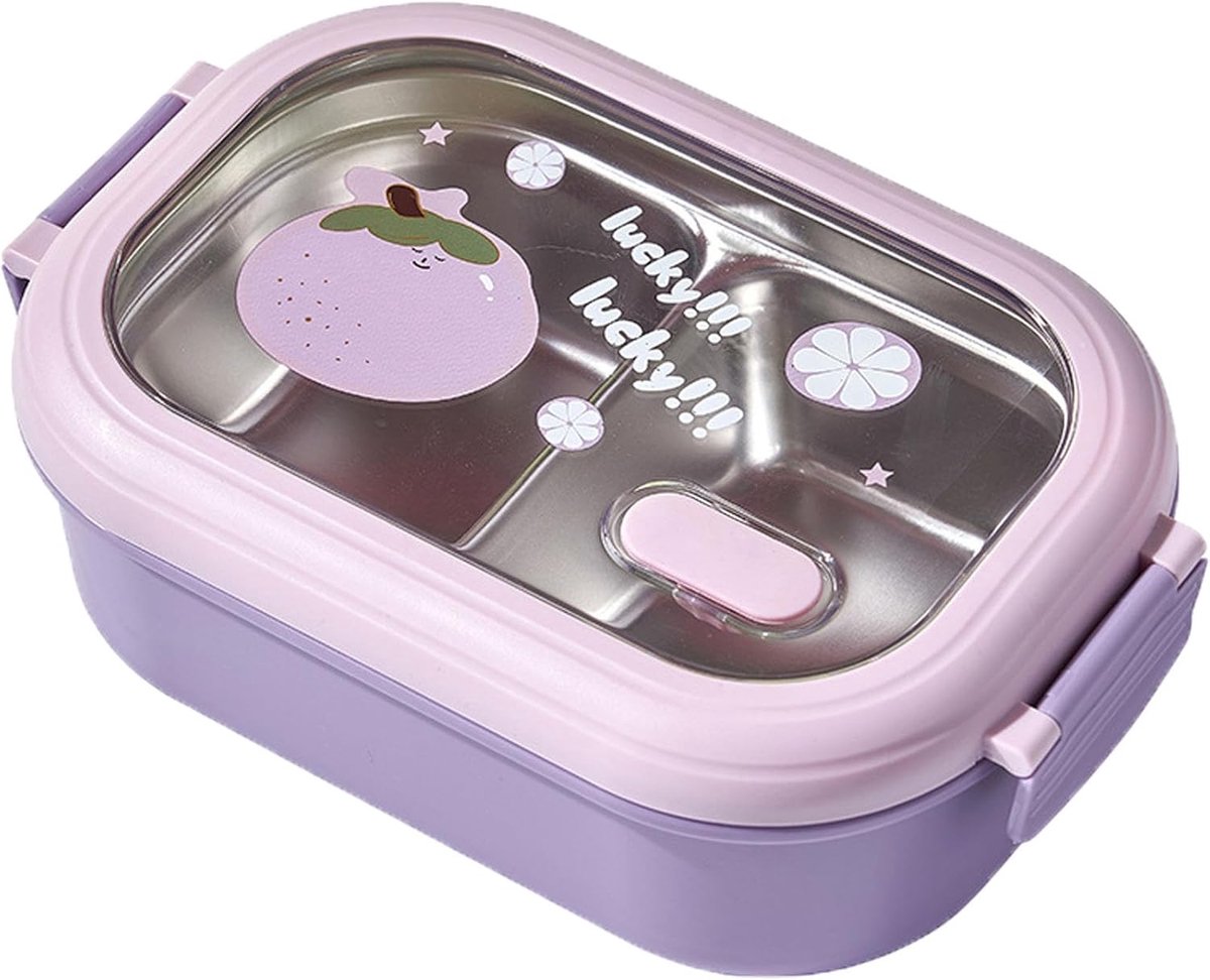 SnelShoppen - RVS Lunchbox Kinderen Cartoon Bij met Compartment - Roestvrijstalen Lunchdoos voor School, Werk, Picknick en Reizen