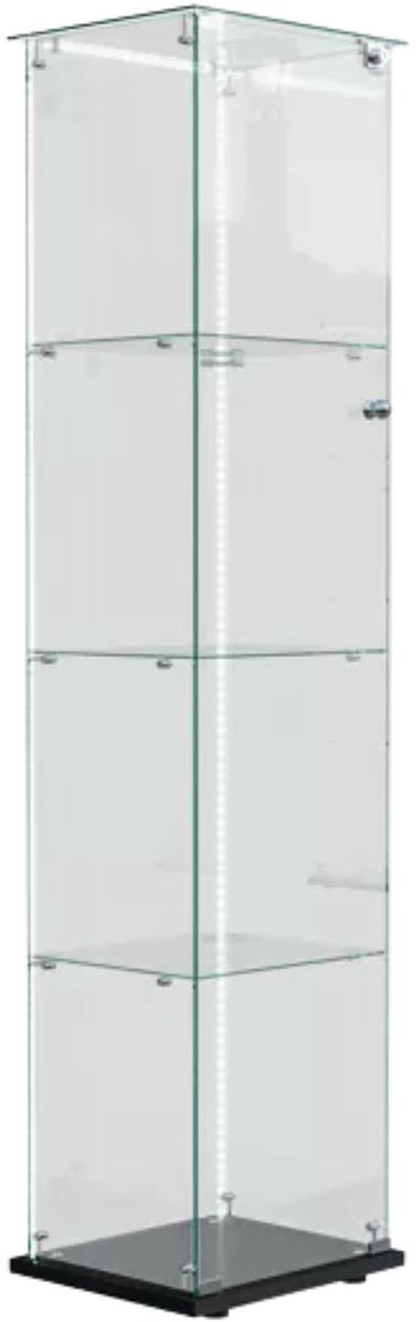 Glazen Vitrinekast 163 x 78, 5 x 35 Cm Wit - LED Vitrine met 2 Deuren 1 met Slot en 4 Glazen Planken - voor Woonkamer en Verzamelaars