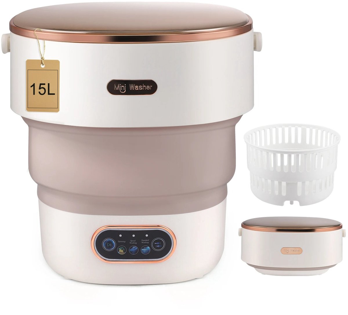 Bol.com Innovastore Mini-wasmachine - Kleine Wasmachine - Campingwasmachine - Centrifuge - Opvouwbaar - 32,5 x 32 x 32,5 cm - Roze/Creme aanbieding