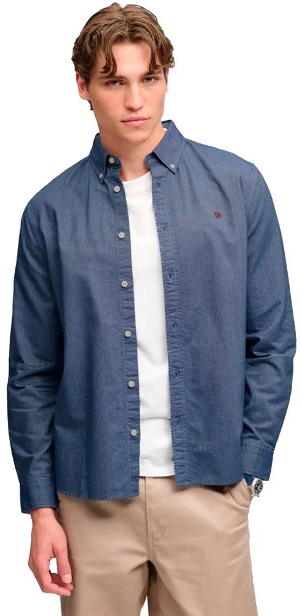 Superdry Preppy Oxford Overhemd Relaxed Pasvorm Heren Lange mouwen shirts Blauw